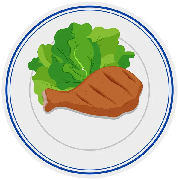 Drum van de kip en groente op plaat — Stockvector