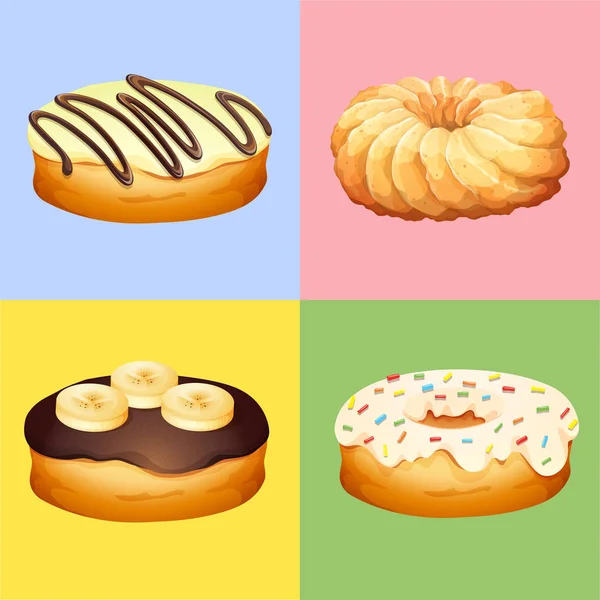 Quatro sabores de donuts — Vetor de Stock