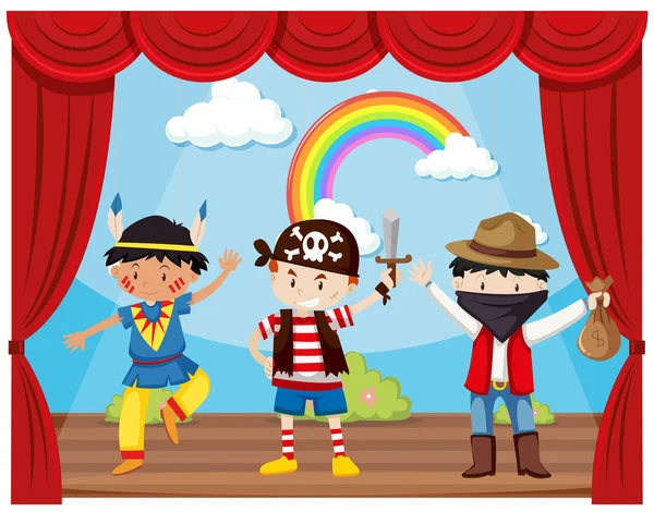 Boys in costumes on stage — Stock Vector