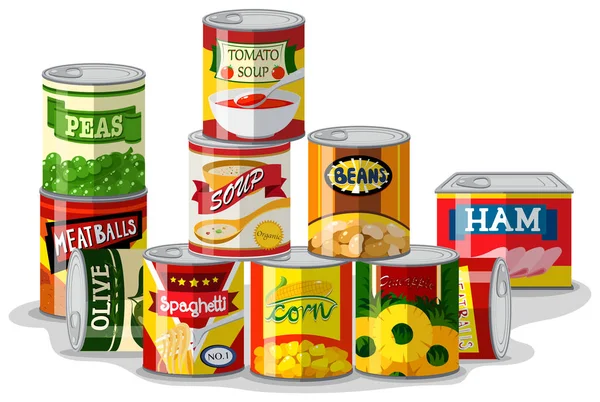 Different types of canned food — Stock Vector