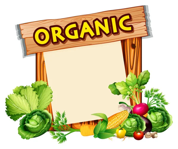 Organic sign with mixed vegetables — Stock Vector