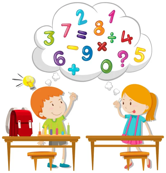 Dos niños calculando en el aula — Vector de stock