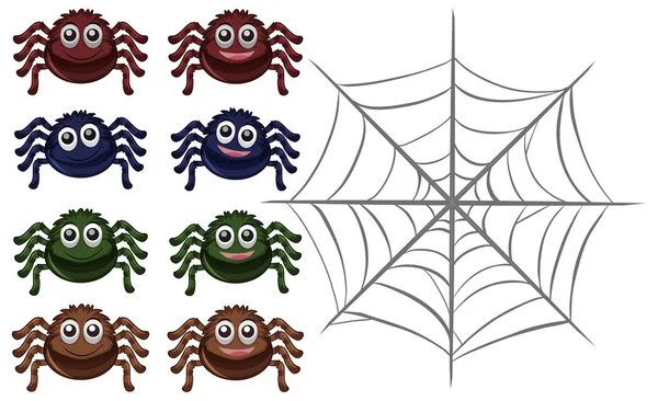 Örümcekler ve beyaz arka plan üzerinde web — Stok Vektör