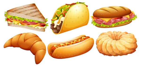 Diferentes tipos de fast food —  Vetores de Stock