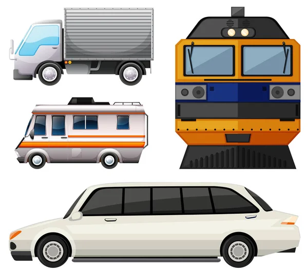 Verschillende voertuigen op witte achtergrond — Stockvector