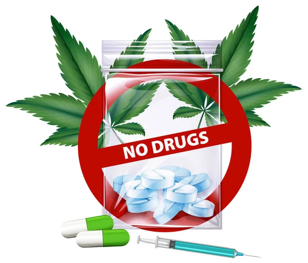 No hay señales de drogas con hojas de marihuana — Vector de stock