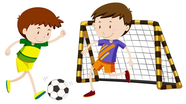 Dois meninos jogando futebol — Vetor de Stock