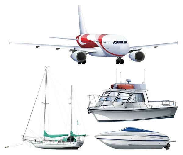 Kapal dan pesawat dengan latar belakang putih - Stok Vektor