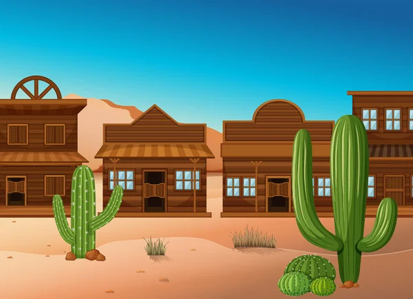 Pouštní scéna s obchody a kaktus — Stockový vektor