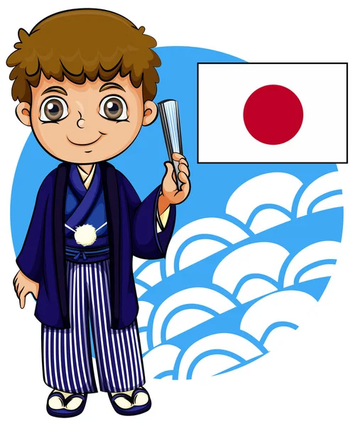 Japanese boy with flag — Stock Vector