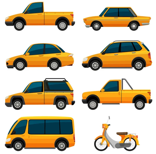Diferentes tipos de transporte en amarillo — Vector de stock