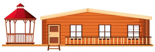 Casa de madera y pabellón — Vector de stock