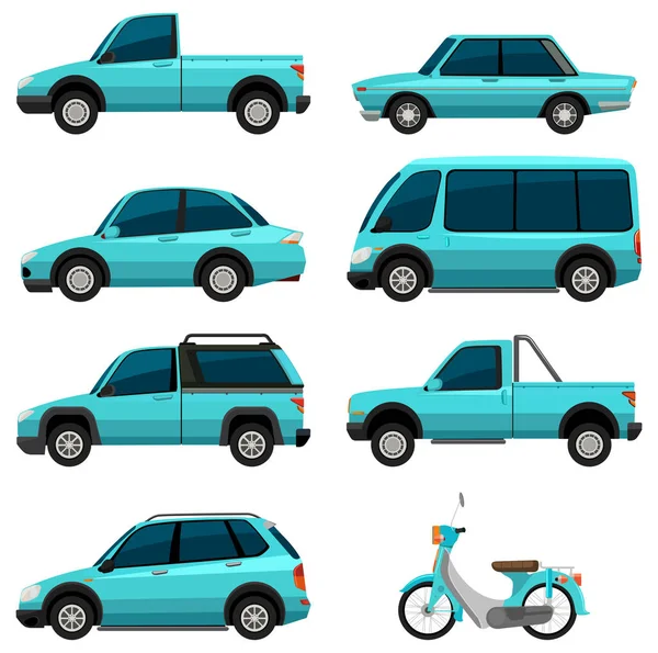 Diferentes tipos de transportes na cor azul claro — Vetor de Stock