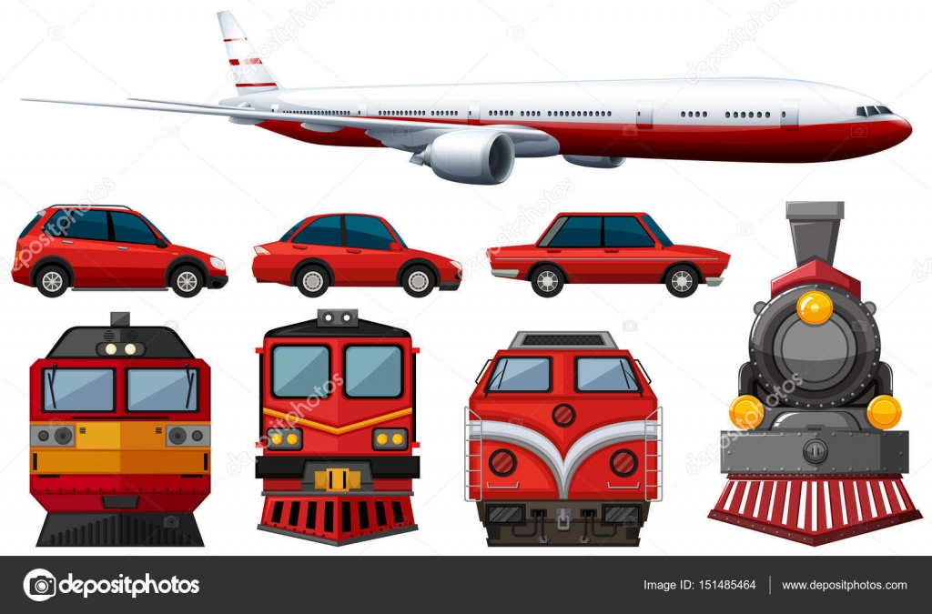 Verschiedene Arten von Fahrzeugen in roter Farbe Stock-Vektorgrafik von ...