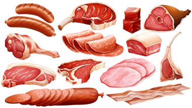 Different types of meat products clipart
