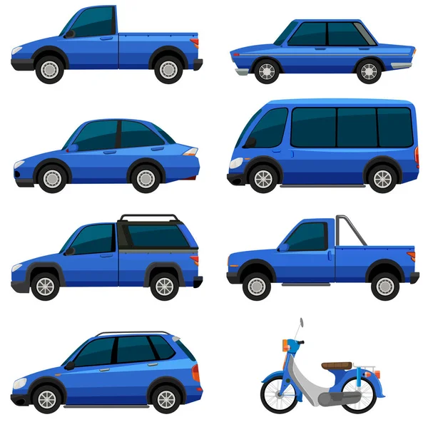 Diferentes tipos de transporte en color azul — Vector de stock