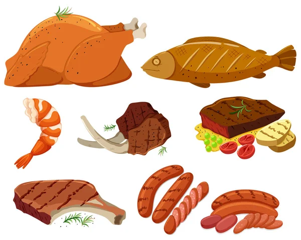 Различные виды мяса на гриле — стоковый вектор
