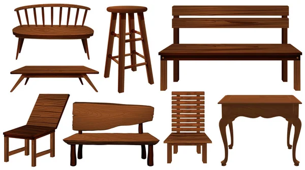 Diferentes desenhos de cadeiras feitas de madeira — Vetor de Stock