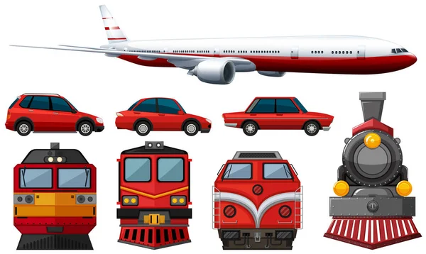 Diferentes tipos de veículos na cor vermelha —  Vetores de Stock