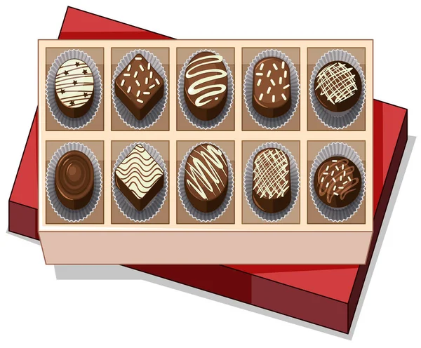 Scatola di cioccolato con coperchio rosso — Vettoriale Stock
