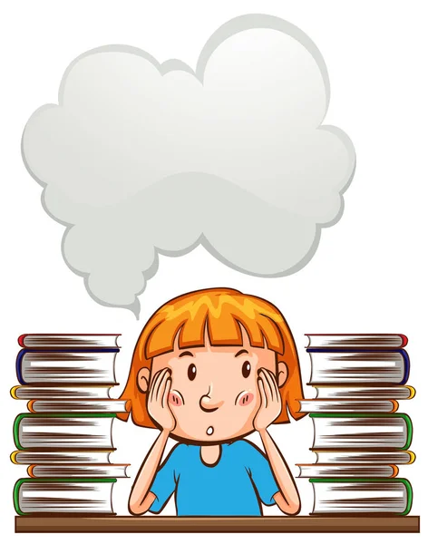 Speech bubble template with girl and books — Stock Vector