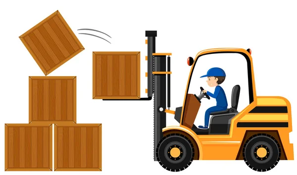 Man lifting wooden boxes with forklift