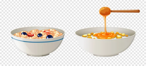 Cereales y miel en cuencos — Vector de stock