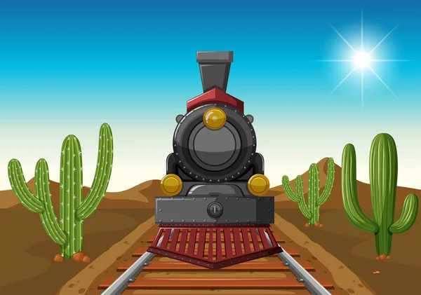 Tren en medio del desierto — Vector de stock