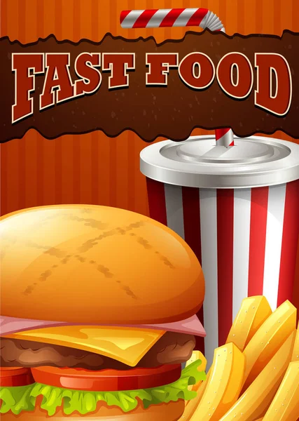 Cartaz de fast food com hambúrguer e bebida — Vetor de Stock