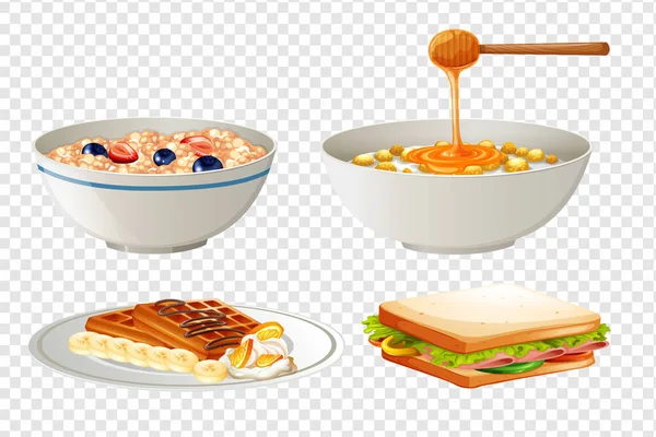 四个不同早餐菜单 — 图库矢量图片
