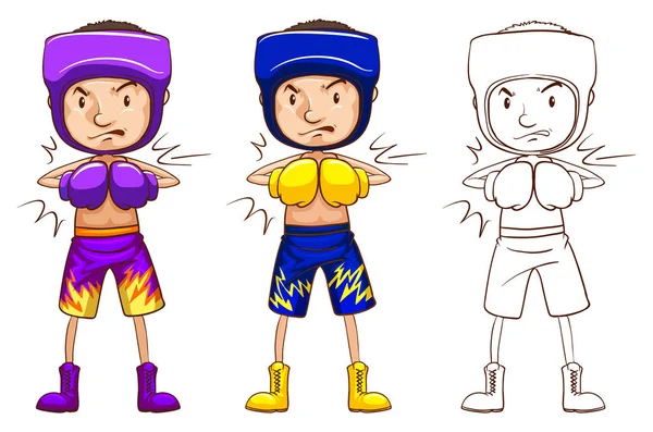 Boxer in drie verschillende stijlen, tekening — Stockvector