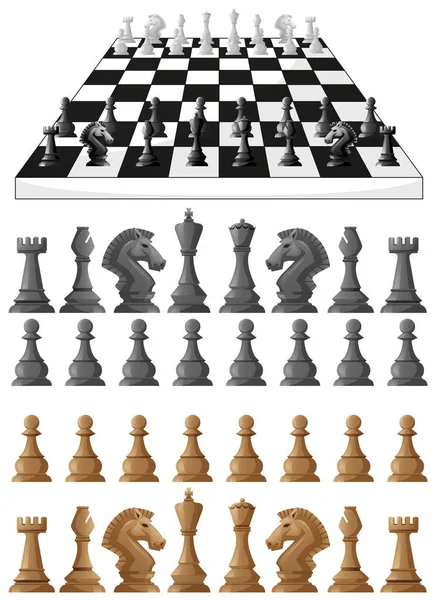 Satranç tahtası ve farklı satranç taşları — Stok Vektör