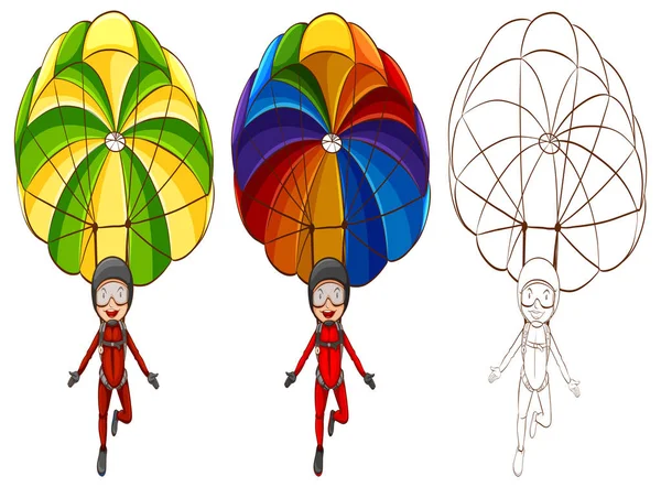 Doodle personaggio per paracadute uomo — Vettoriale Stock