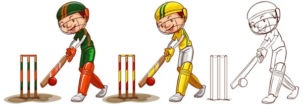 Personaje de Doodle para jugadores de cricket — Vector de stock