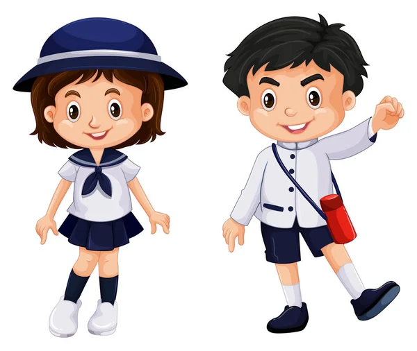 Japanese boy and girl in school uniform — Stock Vector
