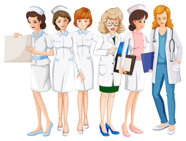 Medici e infermiere in uniforme — Vettoriale Stock