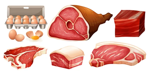 Different types of fresh meat — Stock Vector