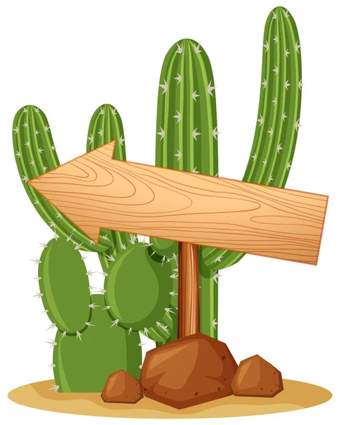 Panneau en bois sur la plante de cactus — Image vectorielle