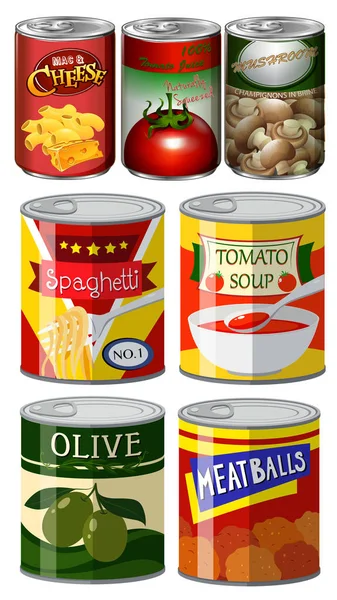Diferentes tipos de alimentos en lata — Archivo Imágenes Vectoriales
