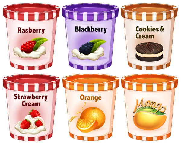 Diferentes sabores de gelado em copos —  Vetores de Stock