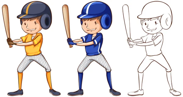 Personagem doodle para jogador de beisebol — Vetor de Stock
