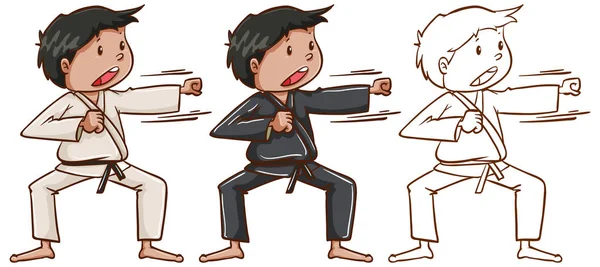 Doodle karakter a férfi csinál a karate — Stock Vector