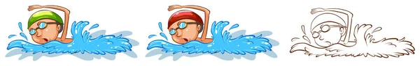 Doodle karakter úszás férfi — Stock Vector