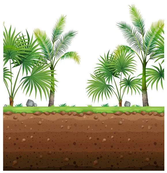 Fundo sem costura com palmeiras e cena subterrânea — Vetor de Stock