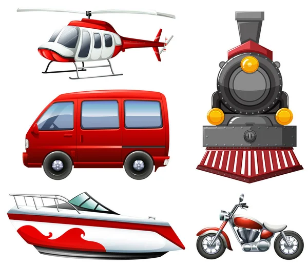 Different types of transportation in red