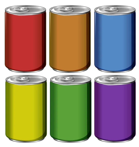 Boîtes en aluminium en six couleurs — Image vectorielle