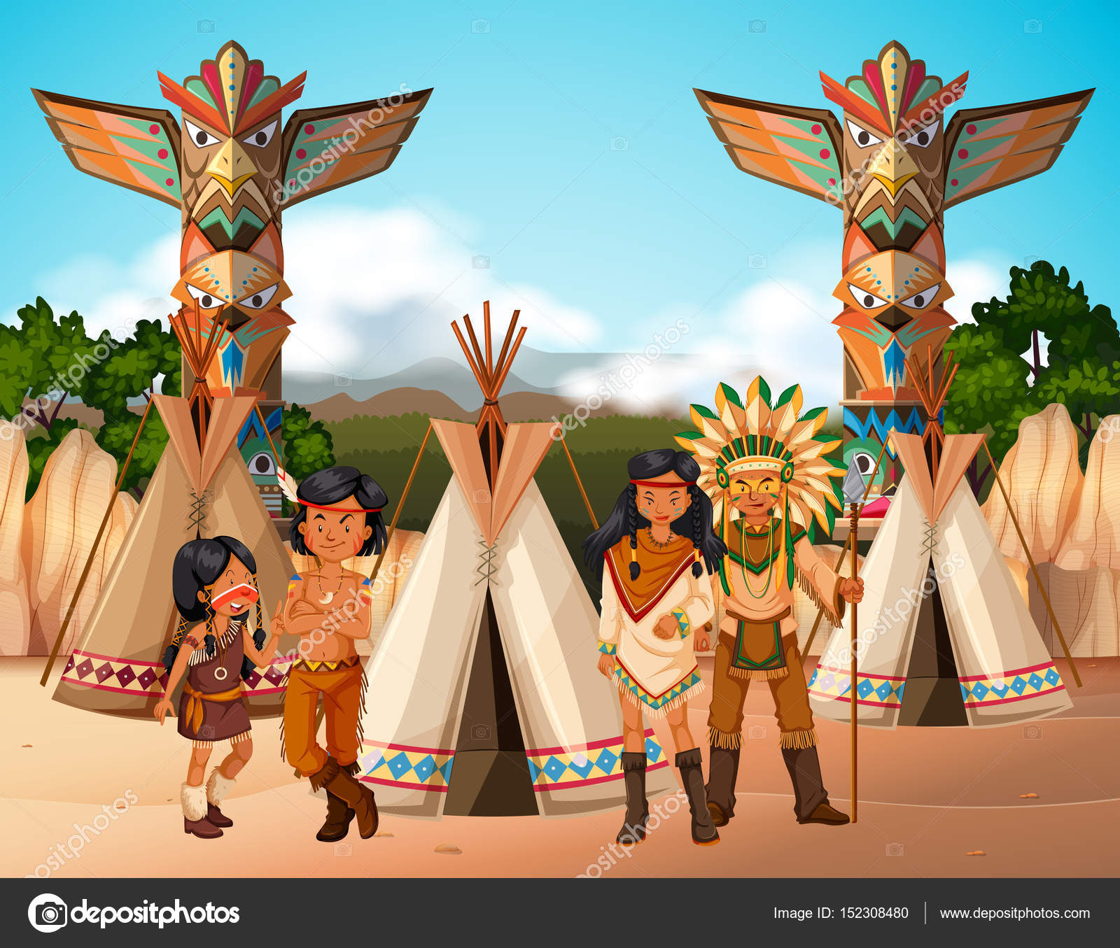 Tribu, Estilo De Vida, Indio Americano, Gráfico, Dibujo Imagen