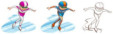 Man doing iceskate in three sketches clipart