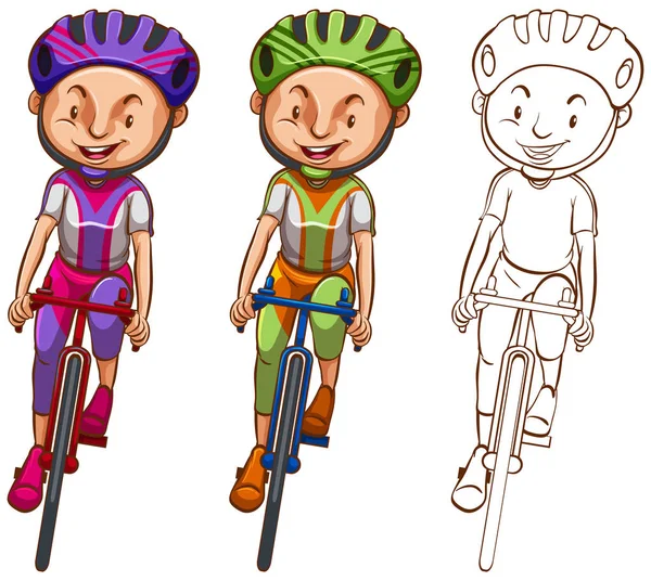Personaje de Doodle para ciclismo de hombre — Vector de stock