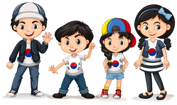 Four kids from South Korea — Stock Vector